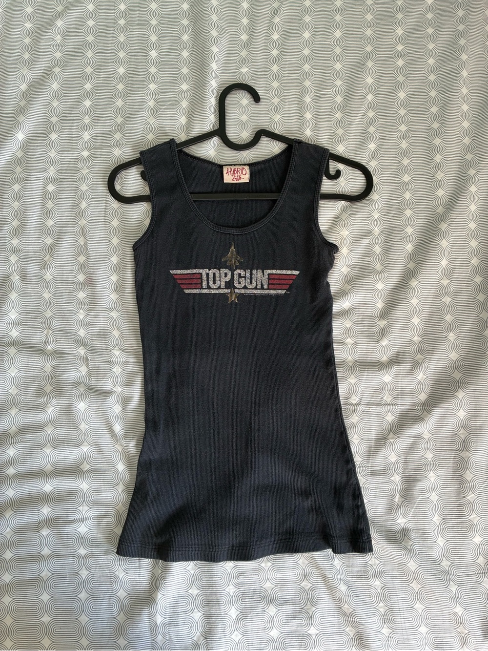 Black Ribbed Graphic Tank Top with Top Gun Logo